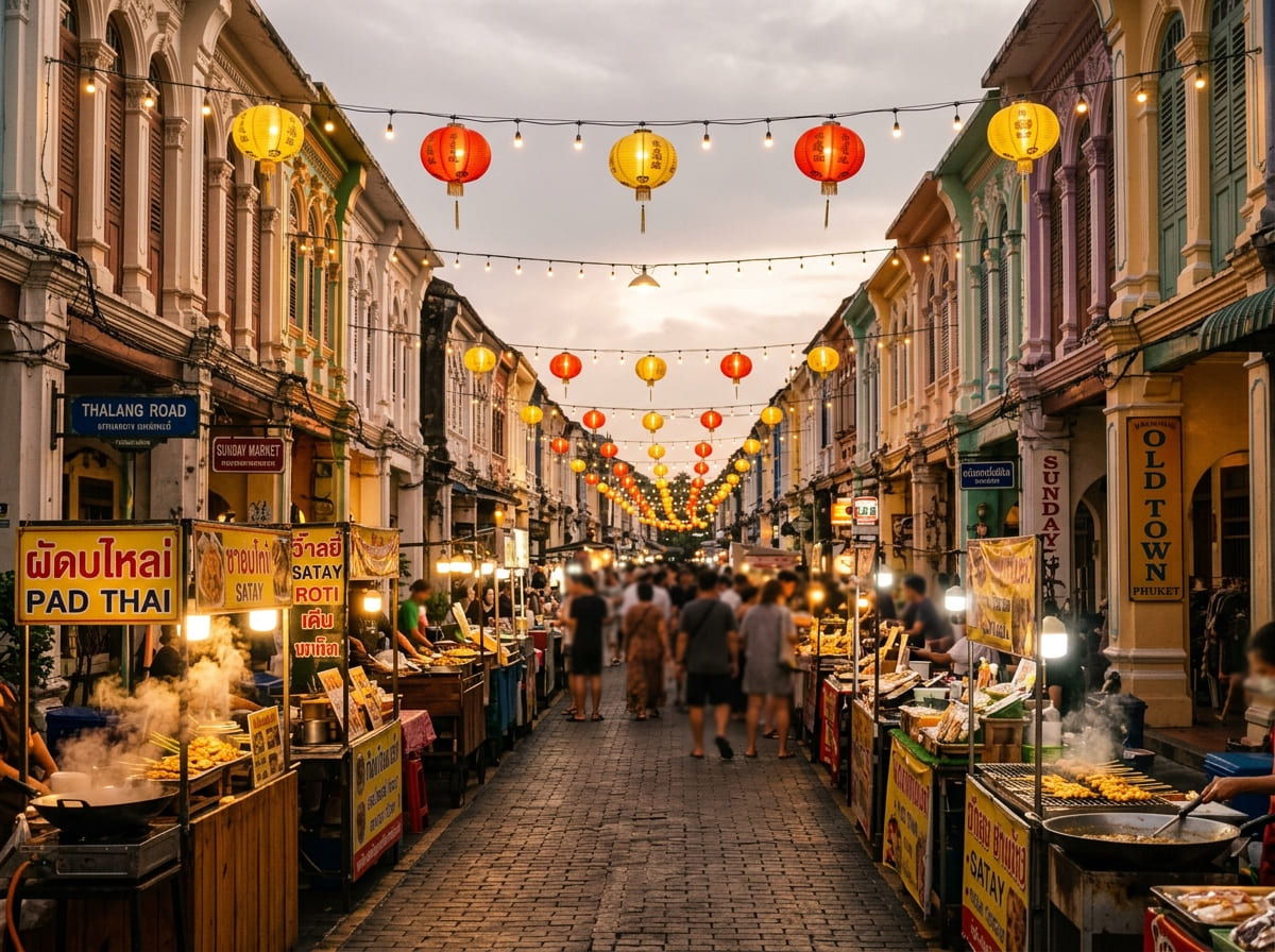 Old Phuket Town street market after dark