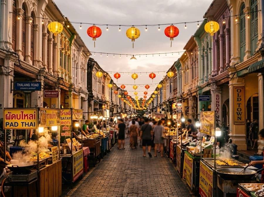 Street food stall in Old Phuket Town at night
