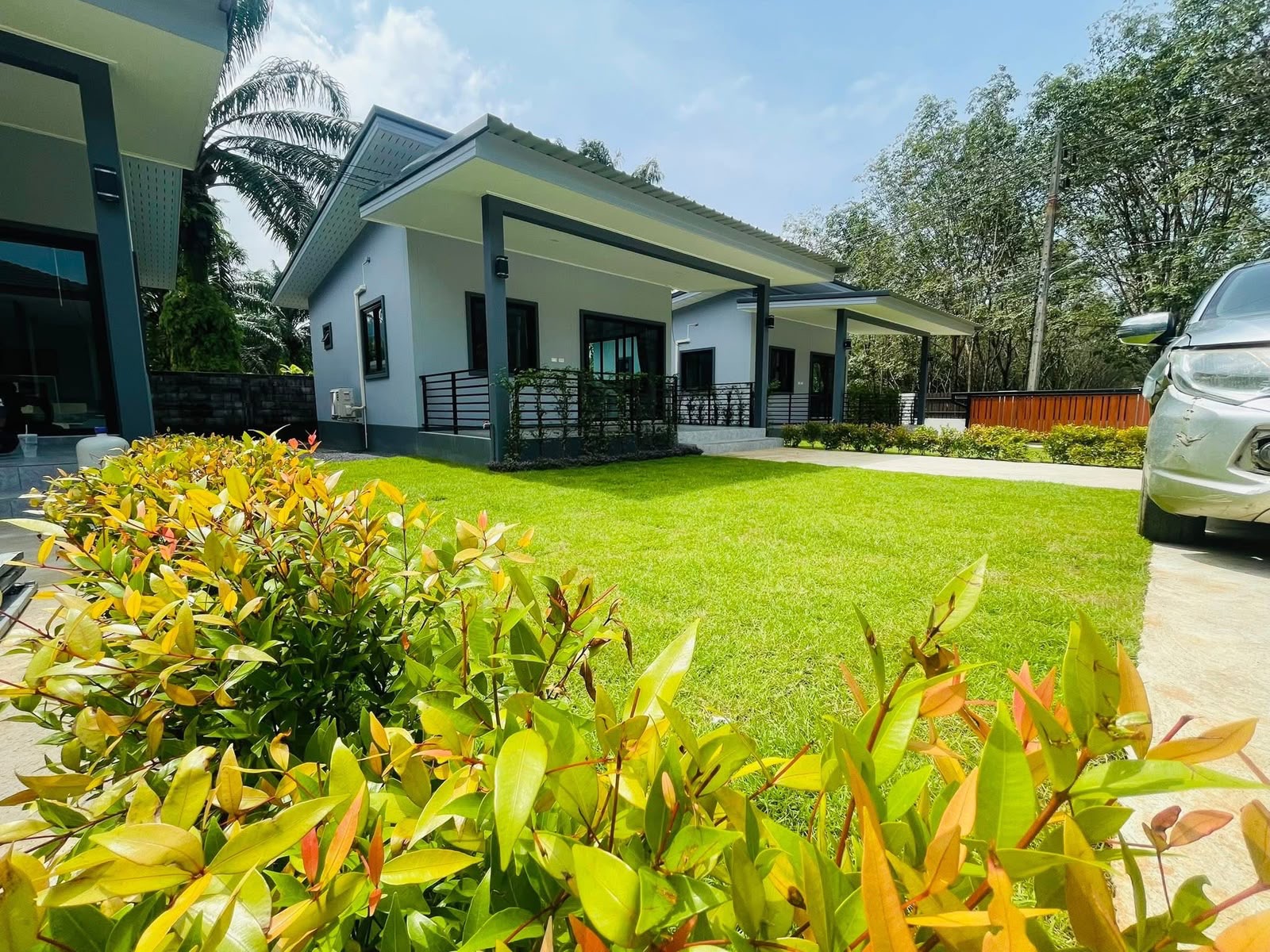 Front lawn with parking at the door