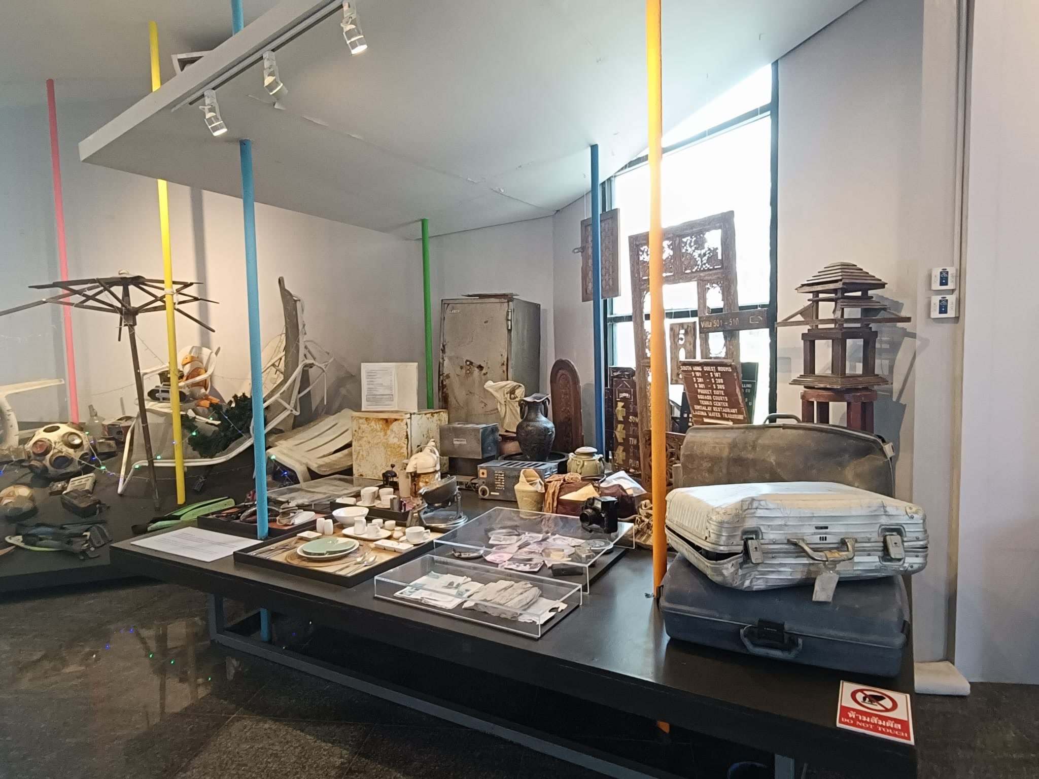 Salvaged relics on display inside the Ban Nam Khem tsunami museum